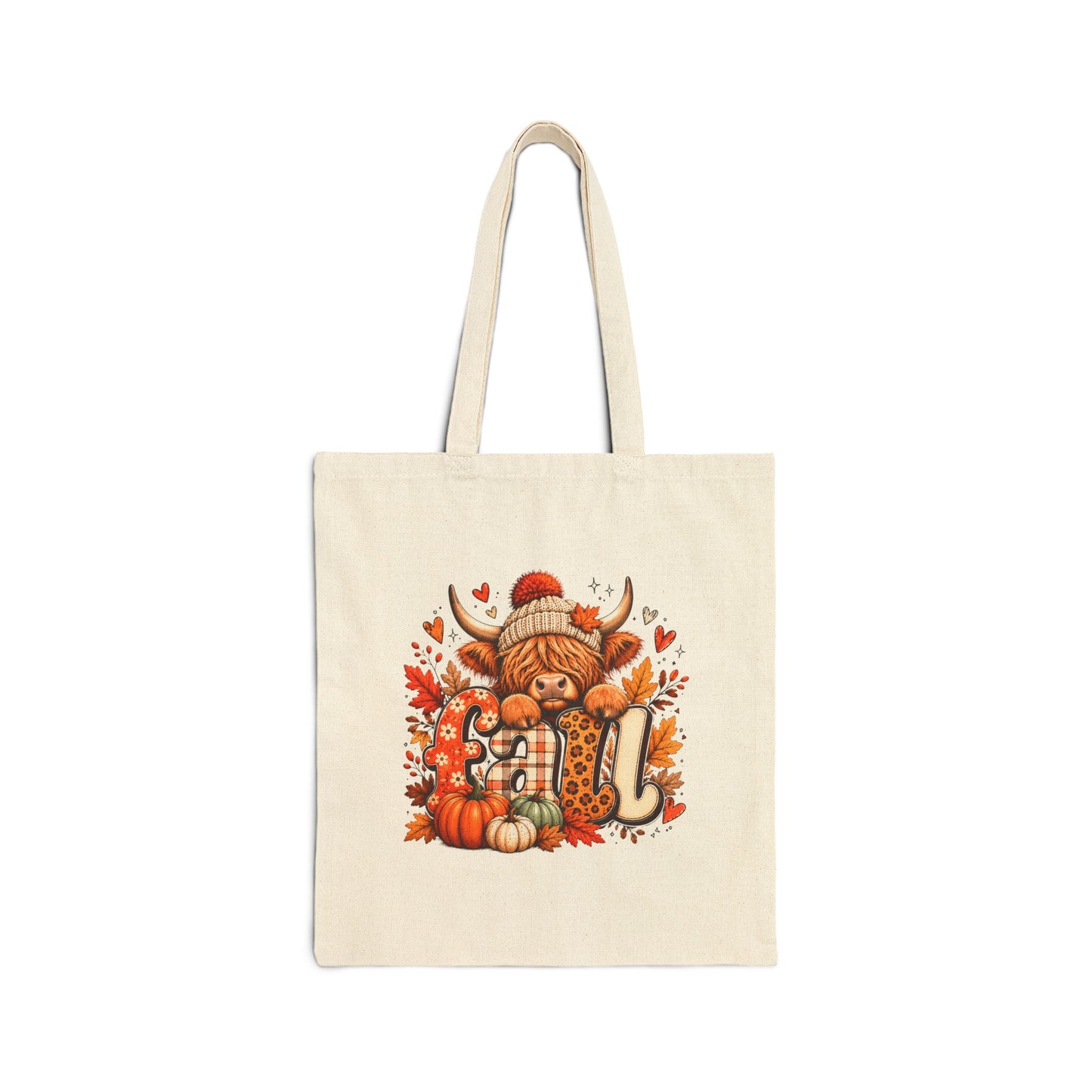 Autumn Highland Cow Tote Bag | Fall Pumpkins Leaves Rustic Harvest