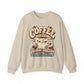 Coffee Crewneck Sweatshirt — “Coffee Because Adulting Is a Little Bitter” Cute Retro Graphic