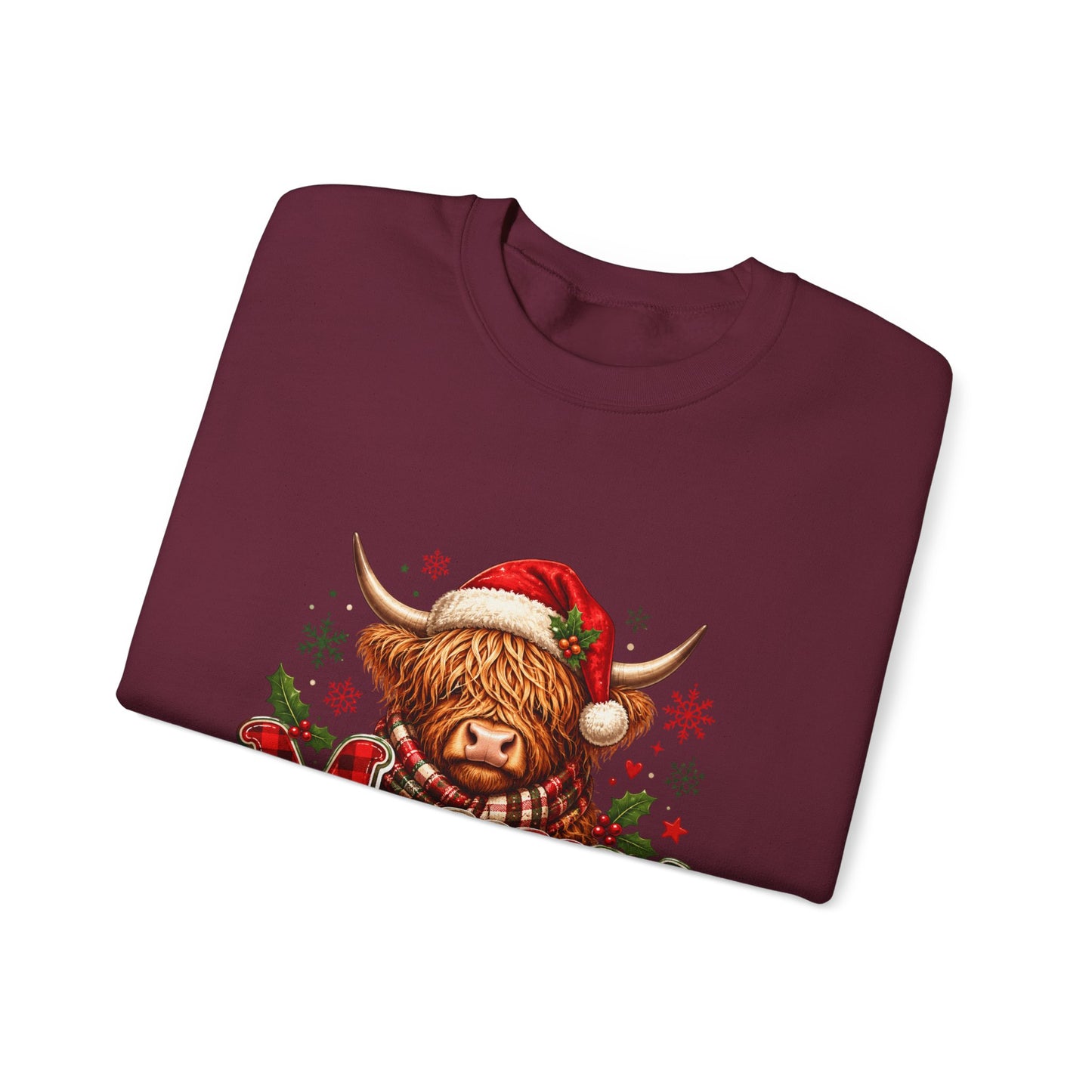 Christmas Highland Cow "Merry" Crewneck Sweatshirt