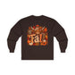 Highland Cow Fall long sleeve tee | autumn pumpkin leaves plaid lettering