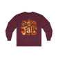 Highland Cow Fall long sleeve tee | autumn pumpkin leaves plaid lettering