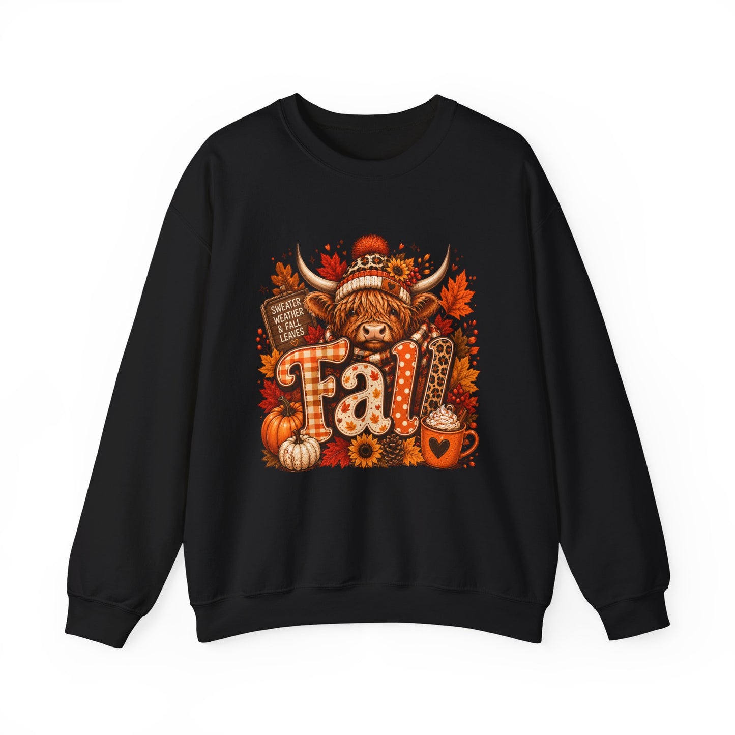 Autumn Highland Cow Fall Sweatshirt | Pumpkin, Sunflowers, Plaid