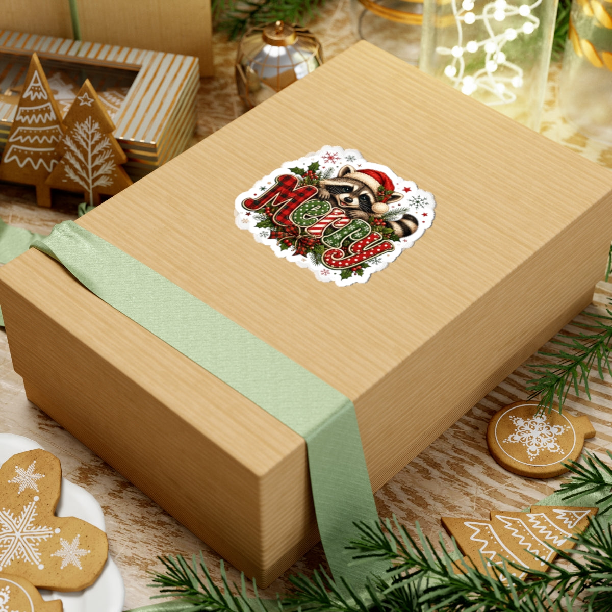 Merry Raccoon Christmas Sticker