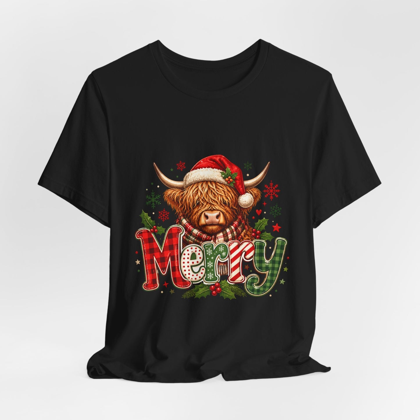Merry Highland Cow Christmas Tee