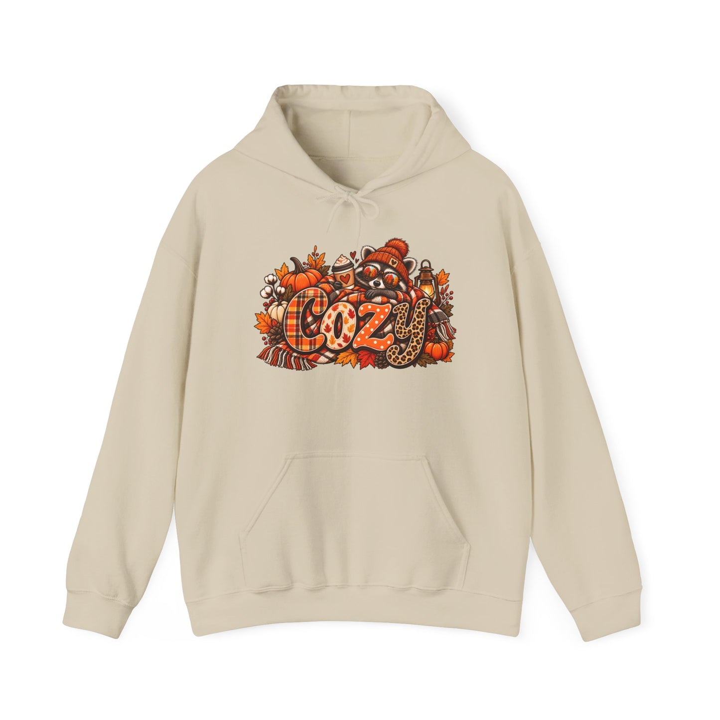 Cozy Racoon Pumpkin Fall Leaves Hoodie |