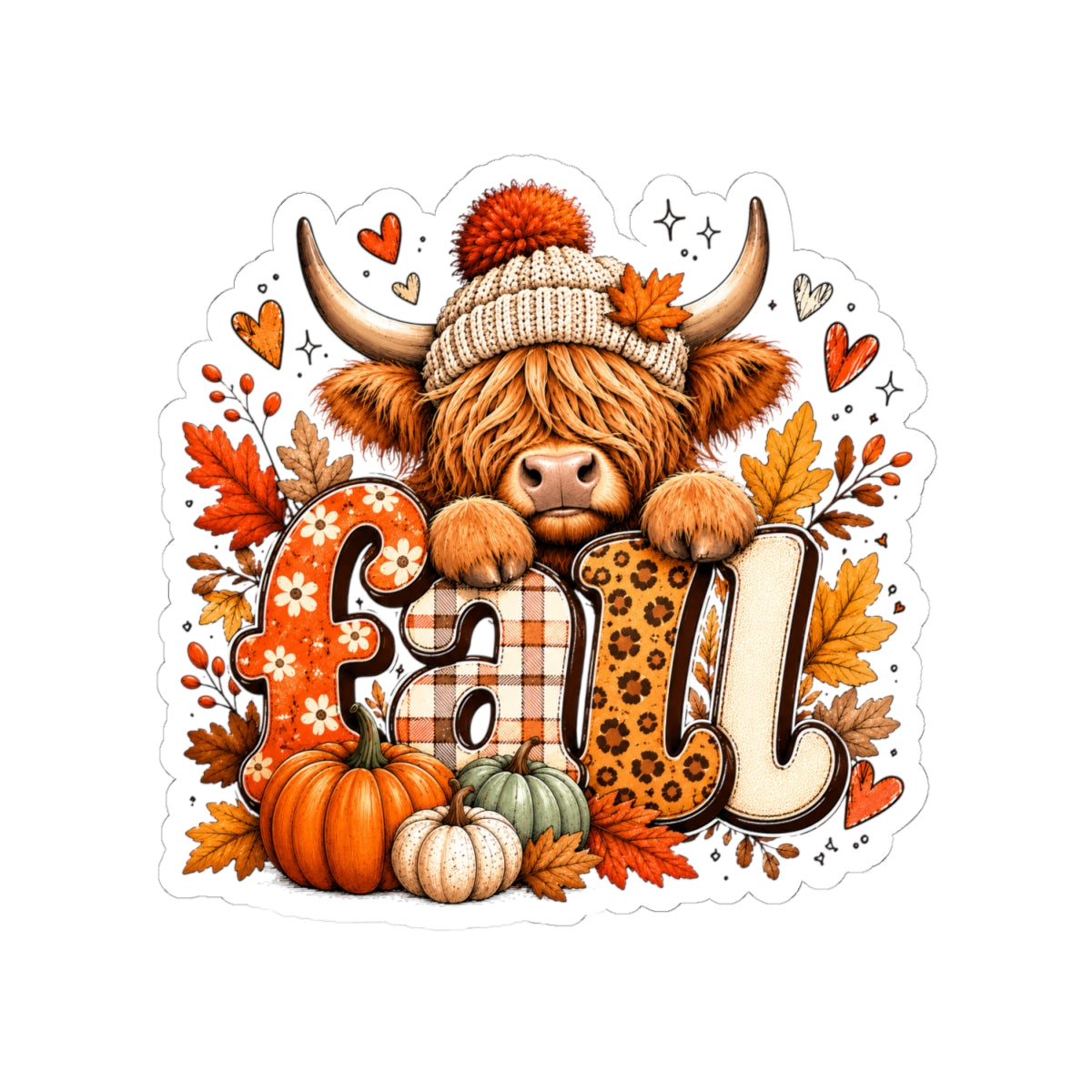 Autumn Highland Cow Fall Sticker | Kiss-Cut Fall Vinyl Sticker