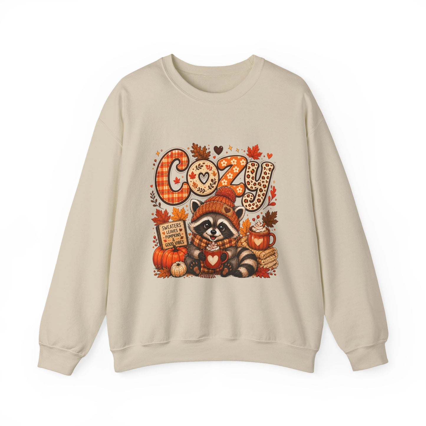 Cozy Raccoon Fall Sweatshirt | Autumn Pumpkins Leaves Plaid