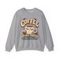 Coffee Crewneck Sweatshirt — “Coffee Because Adulting Is a Little Bitter” Cute Retro Graphic