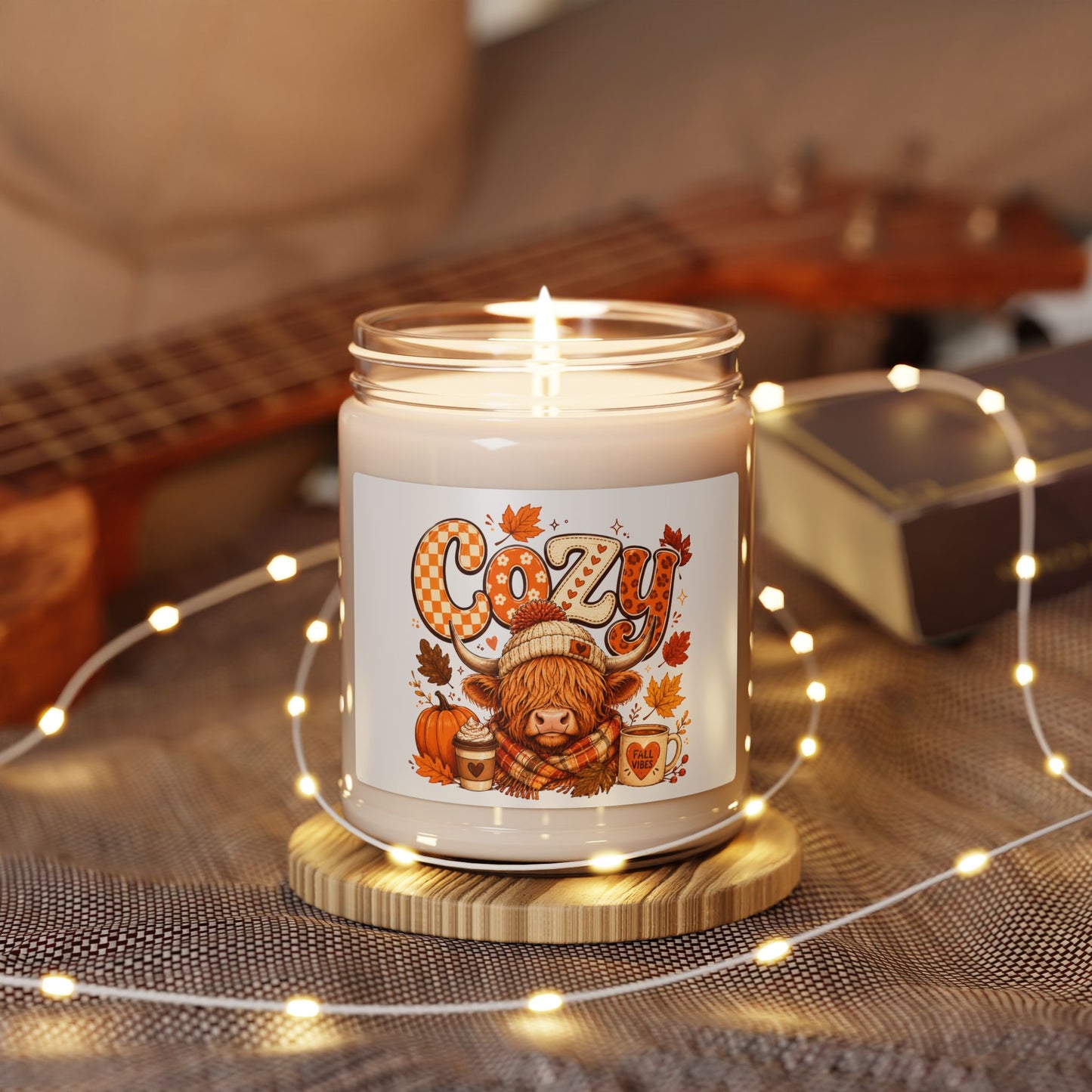 Cozy Highland Cow Candle | Soy Candle, Fall Pumpkin Leaves