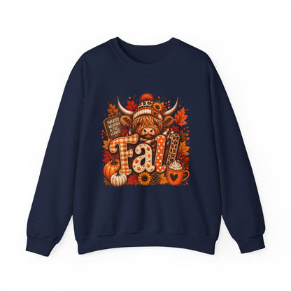 Autumn Highland Cow Fall Sweatshirt | Pumpkin Sunflower Harvest