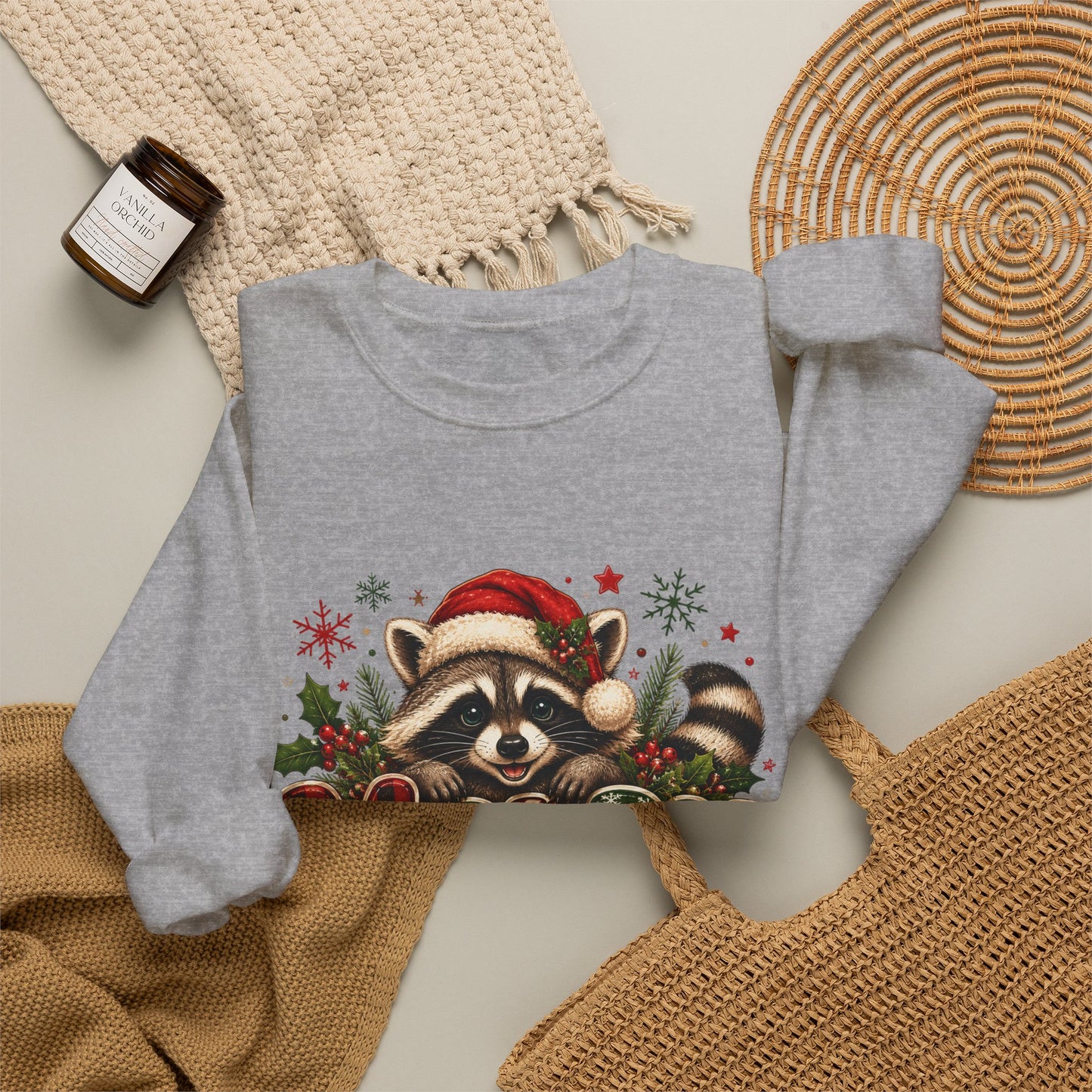 Christmas Raccoon "Merry" Sweatshirt — Cute Holiday Crewneck