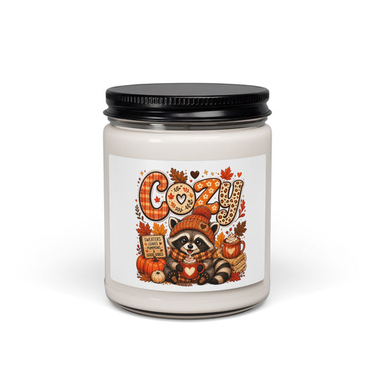 Cozy Autumn Raccoon Scented Soy Candle, 9oz | Fall Pumpkin Spice