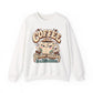 Coffee Crewneck Sweatshirt — “Coffee Because Adulting Is a Little Bitter” Cute Retro Graphic