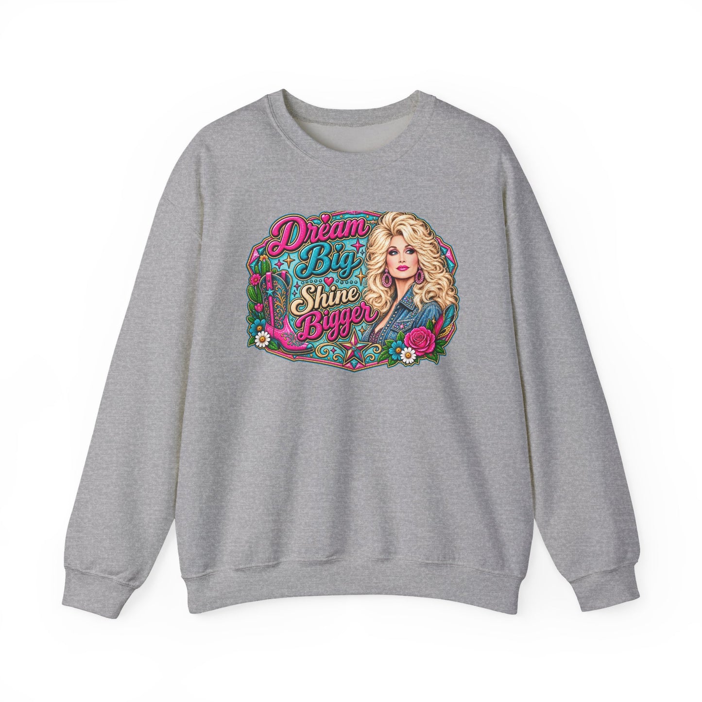 Dream Big Shine Brighter crewneck sweatshirt | Retro Dolly Portrait, Floral Typography
