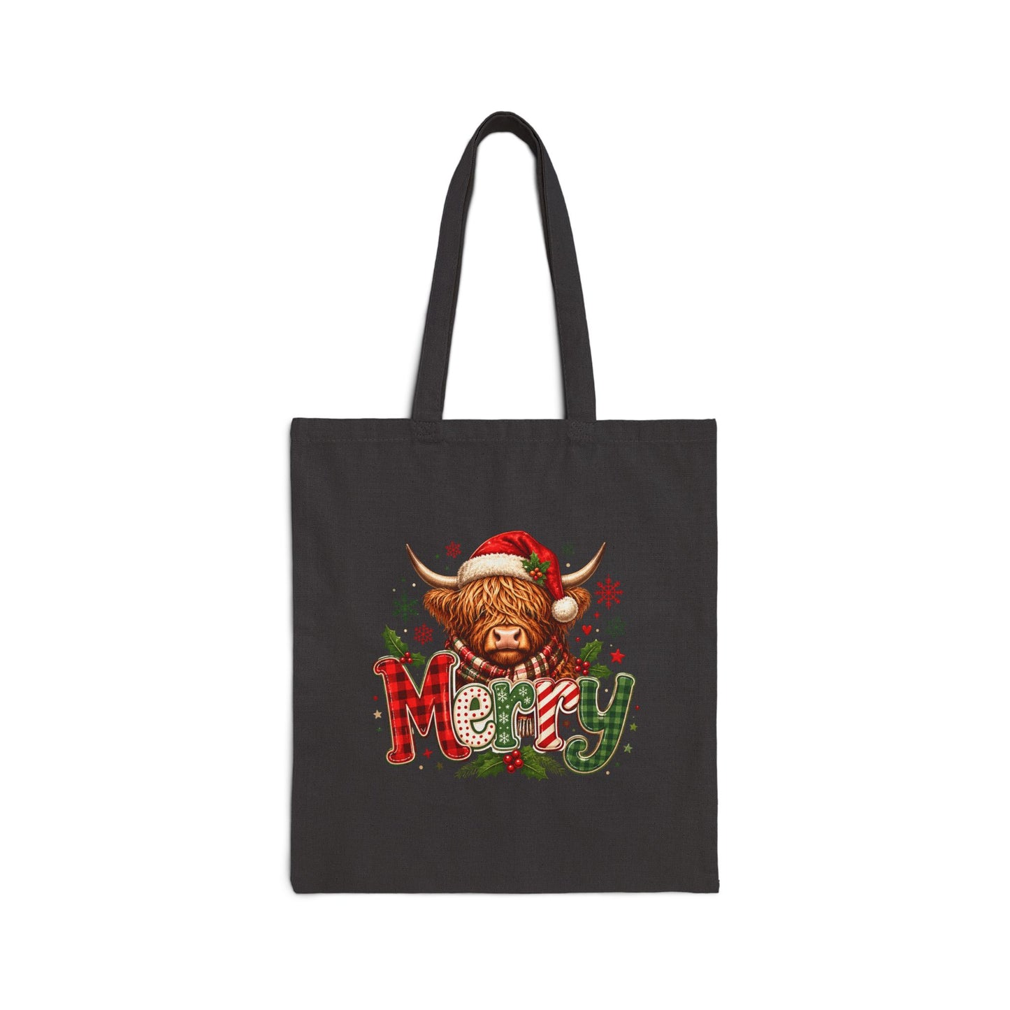 Merry Highland Cow Holiday Tote