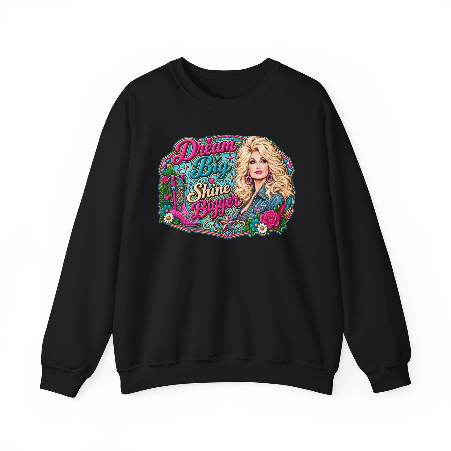 Dream Big Shine Brighter crewneck sweatshirt | Retro Dolly Portrait, Floral Typography