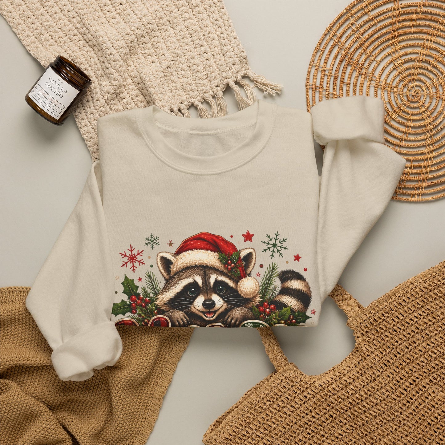 Christmas Raccoon "Merry" Sweatshirt — Cute Holiday Crewneck