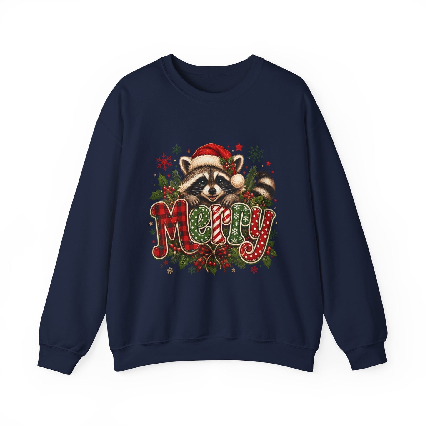 Christmas Raccoon "Merry" Sweatshirt — Cute Holiday Crewneck