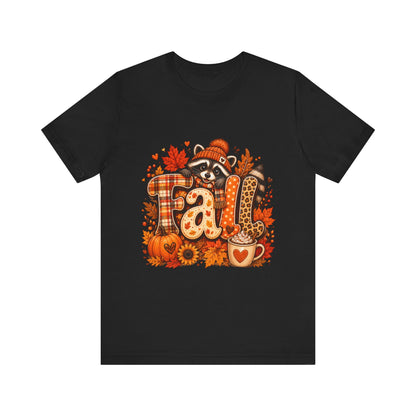 Fall Raccoon Autumn Leaves Tee | Pumpkin Plaid Coffee Mug Design