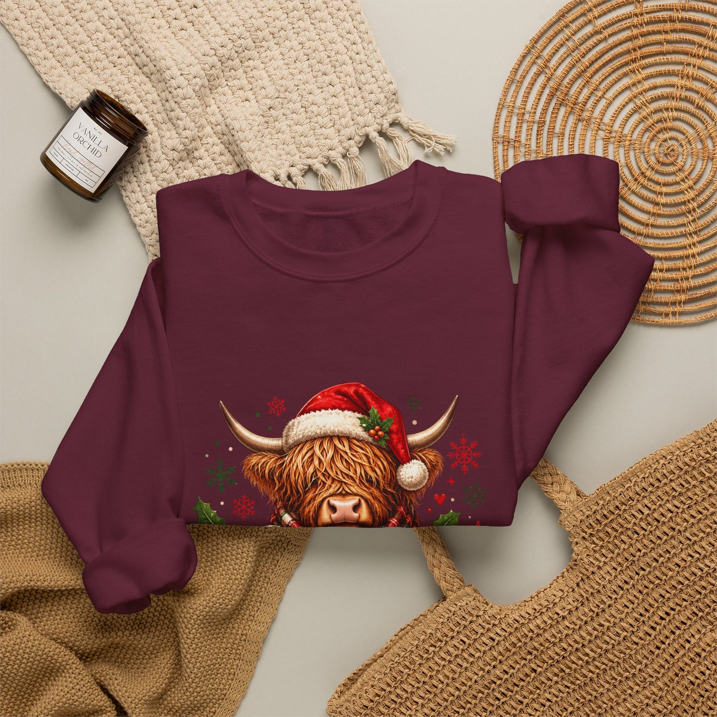Christmas Highland Cow "Merry" Crewneck Sweatshirt