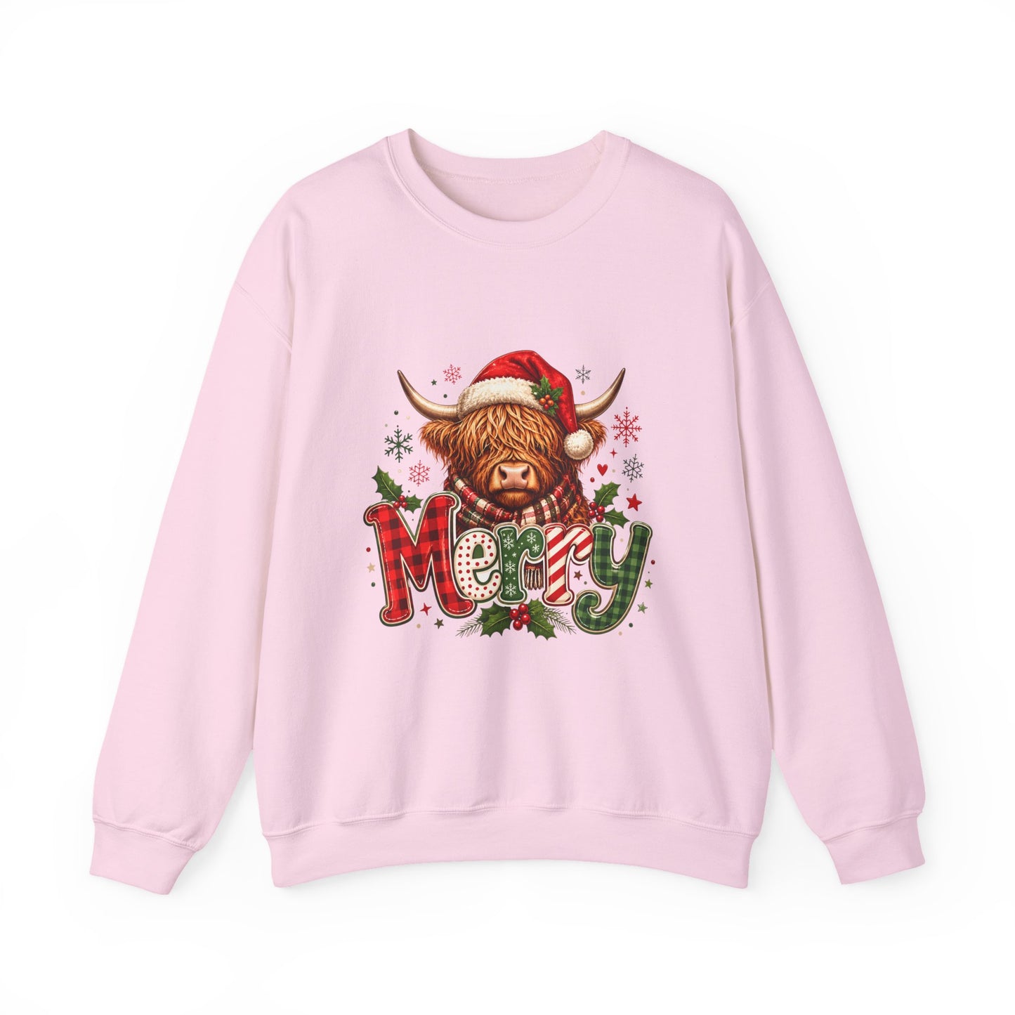 Christmas Highland Cow "Merry" Crewneck Sweatshirt