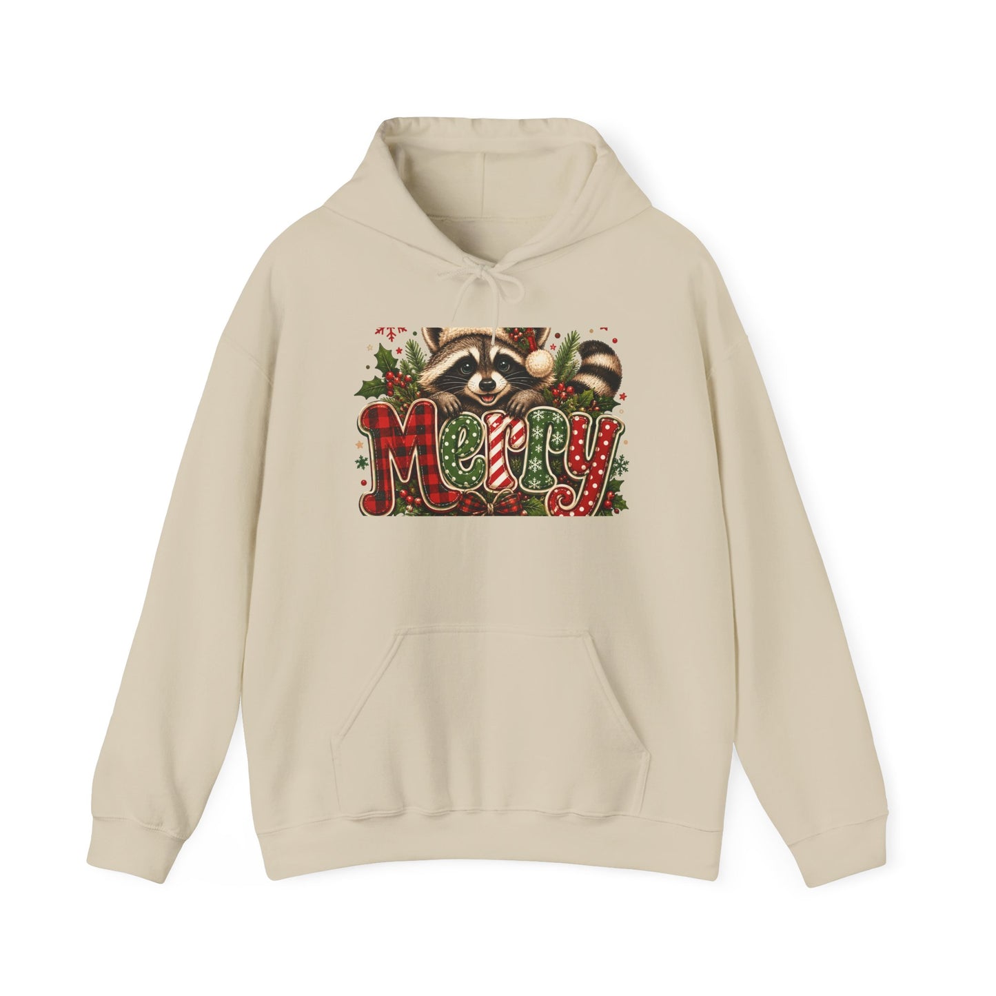 Merry Raccoon Christmas Hoodie – Cute Holiday Graphic Sweatshirt