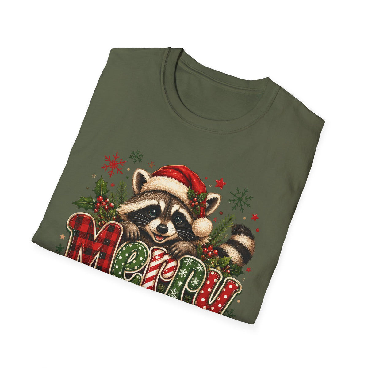 Merry Christmas Raccoon Graphic T-Shirt