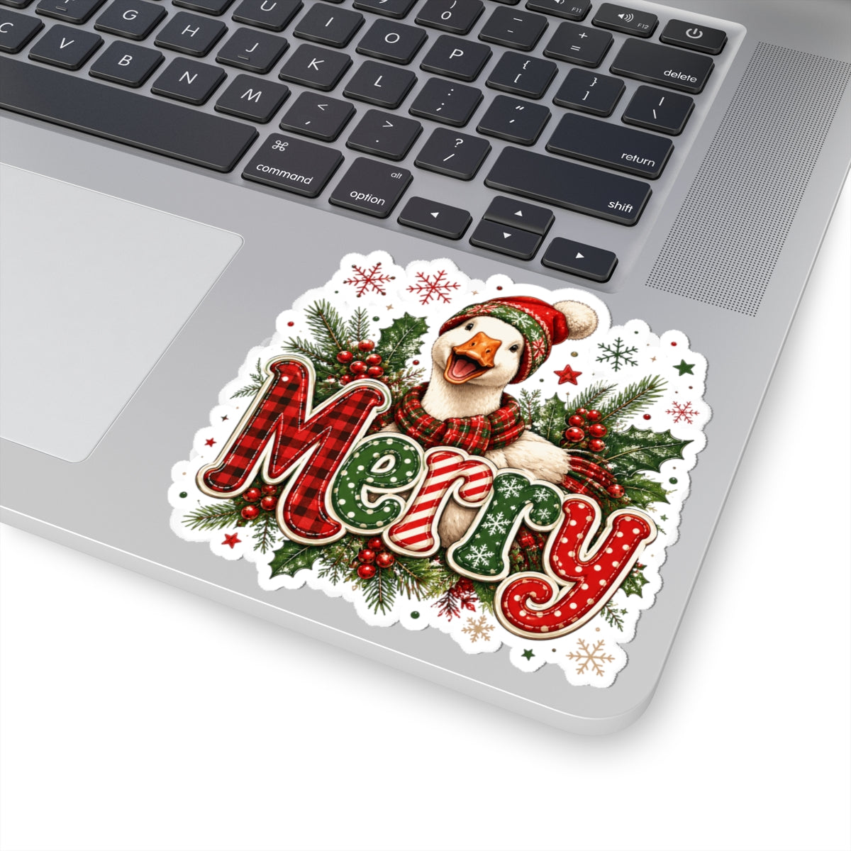 Merry Duck Holiday Sticker — Festive Christmas Kiss-Cut Decal