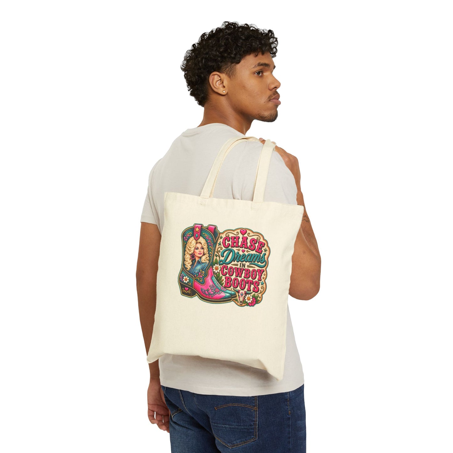 Tote Bag — "Chase Dreams in Cowboy Boots" Vintage Western Canvas Tote