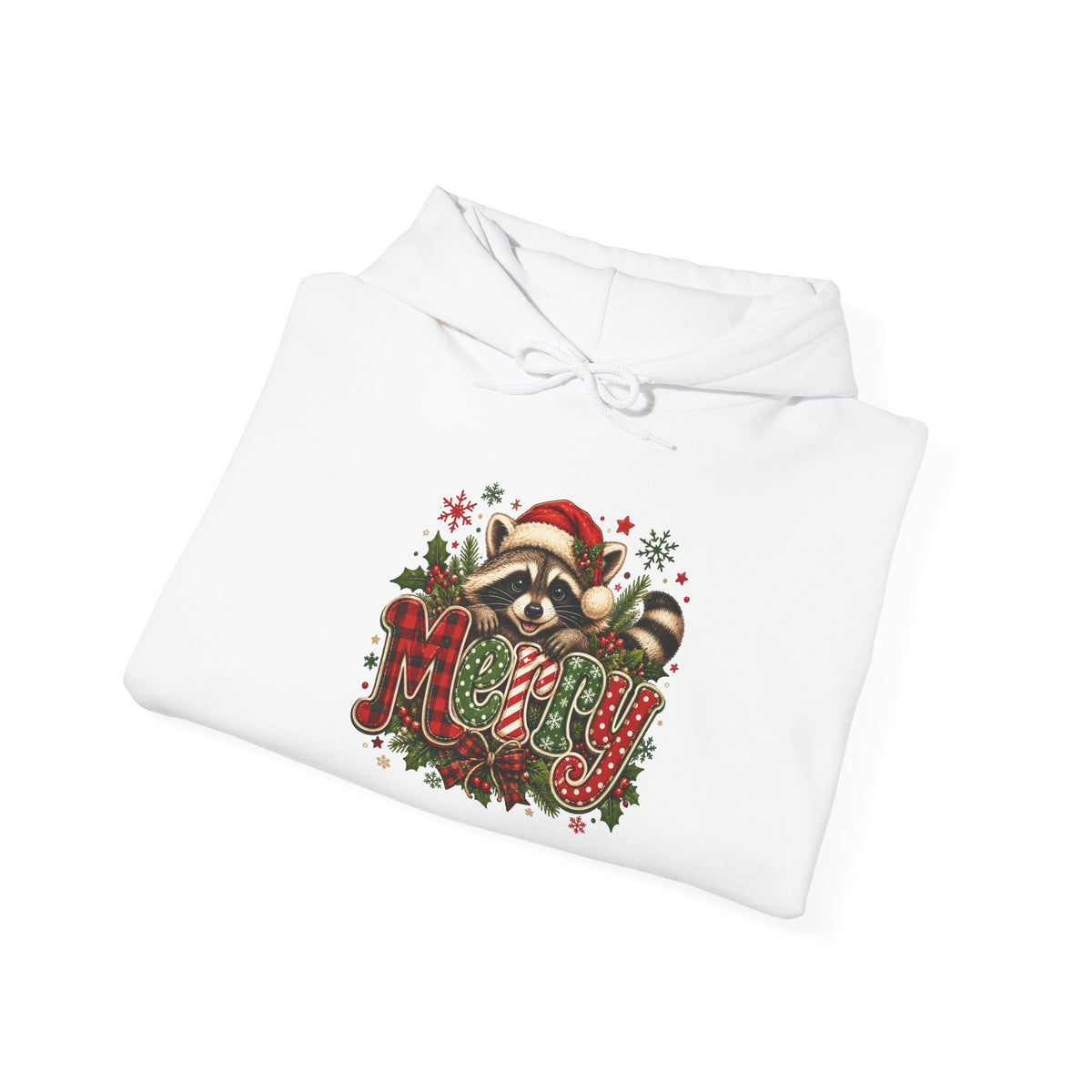 Merry Raccoon Christmas Hoodie – Cute Holiday Graphic Sweatshirt