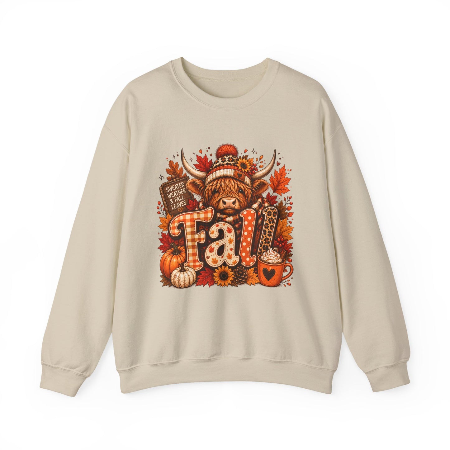 Autumn Highland Cow Fall Sweatshirt | Pumpkin Sunflower Harvest