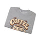 Coffee Crewneck Sweatshirt — “Coffee Because Adulting Is a Little Bitter” Cute Retro Graphic