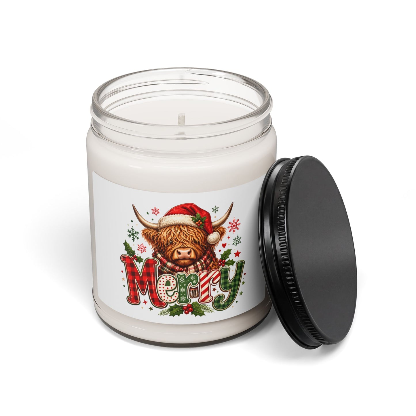Merry Highland Cow Christmas Soy Candle — 9oz Scented Holiday Jar