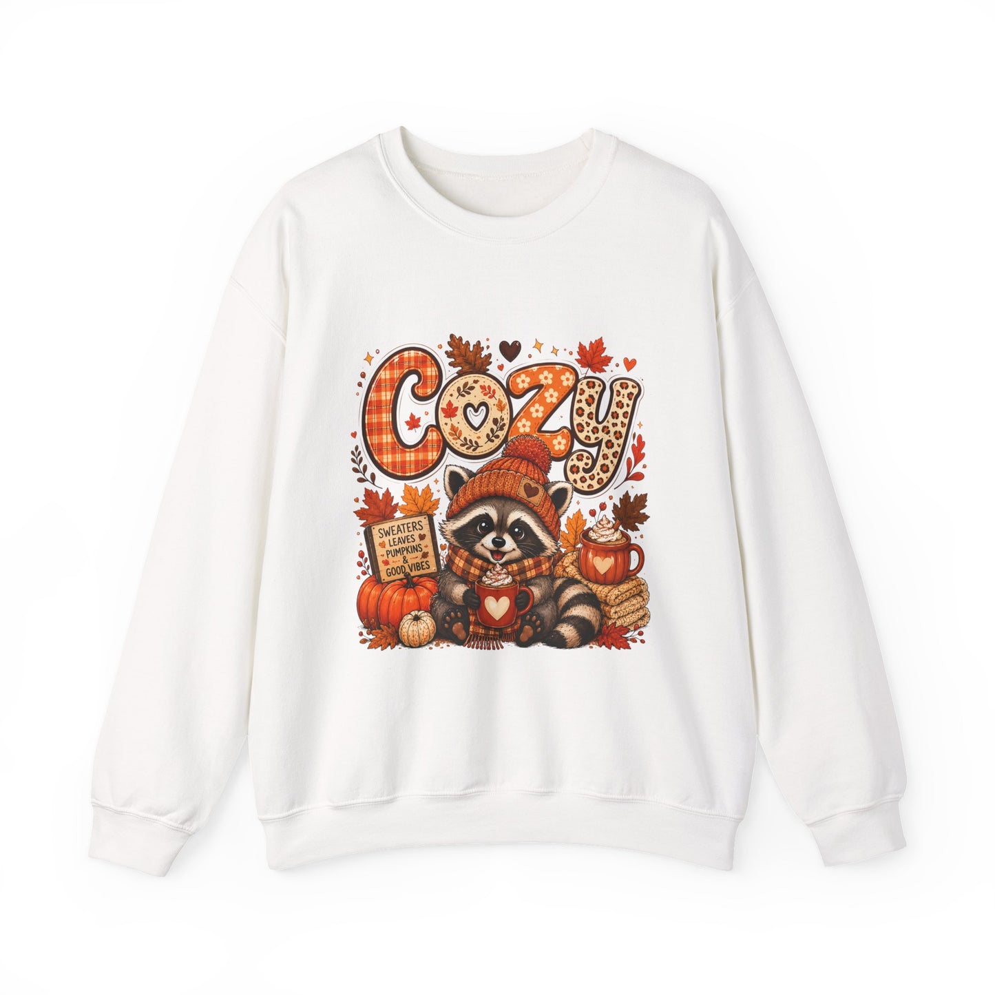 Cozy Raccoon Fall Sweatshirt | Autumn Pumpkins Leaves Plaid