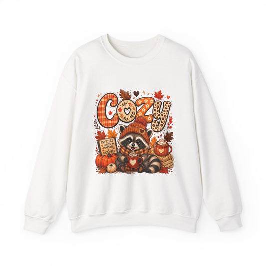 Cozy Raccoon Fall Sweatshirt | Autumn Pumpkins Leaves Plaid