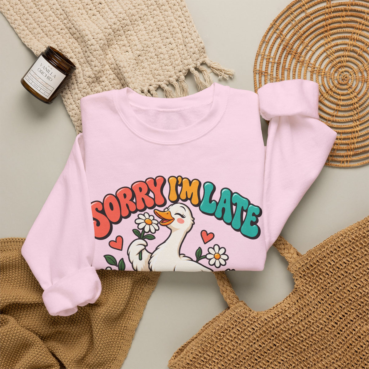 Sorry I’m Late, I Was Dilly-Dallying Funny Duck Crewneck Sweatshirt