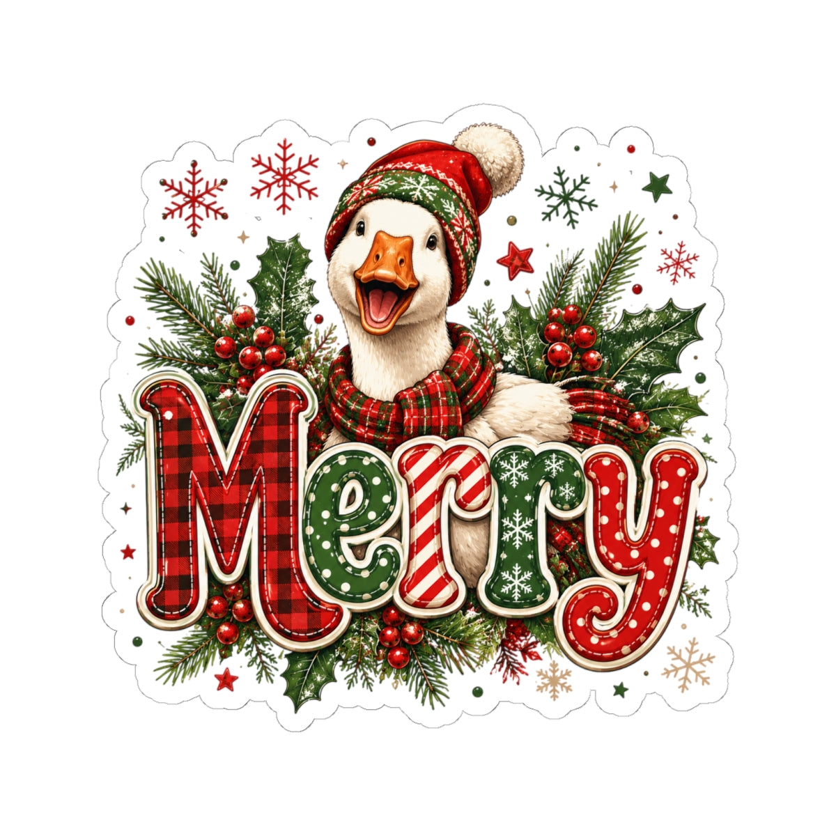 Merry Duck Holiday Sticker — Festive Christmas Kiss-Cut Decal