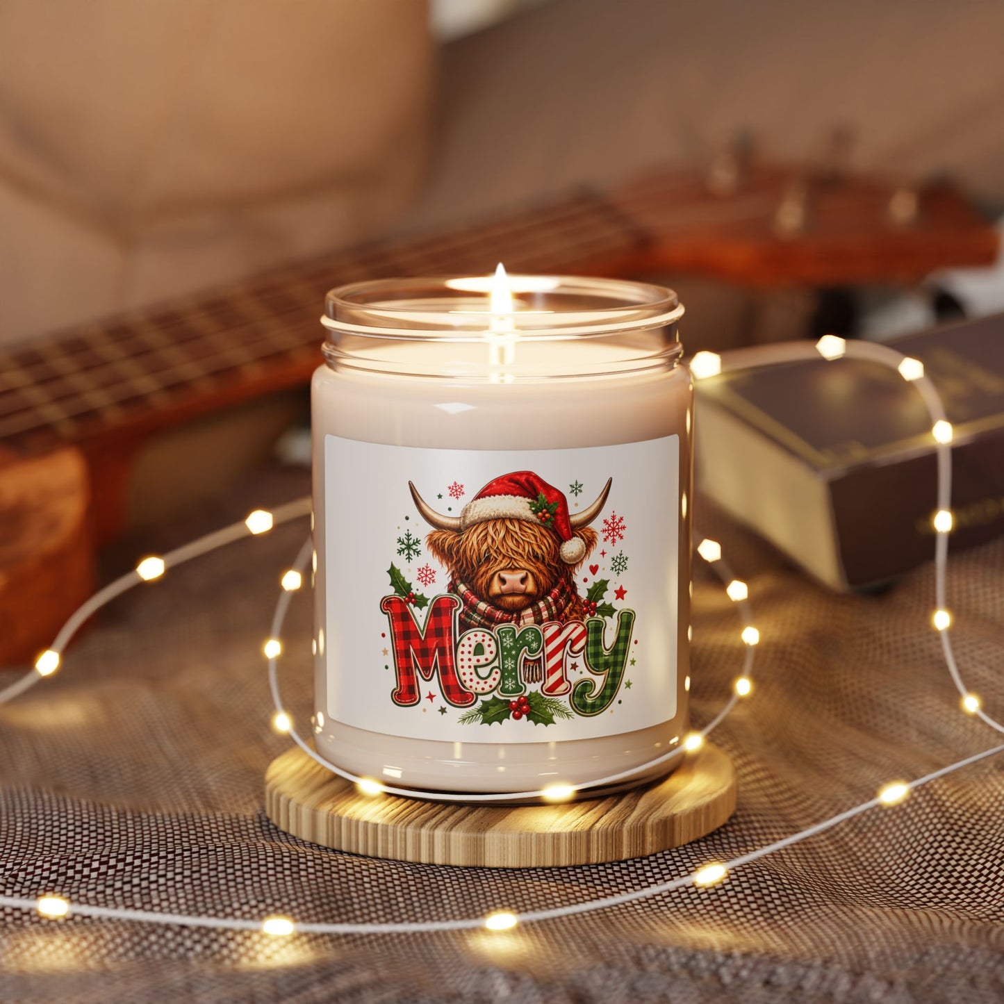 Merry Highland Cow Christmas Soy Candle — 9oz Scented Holiday Jar