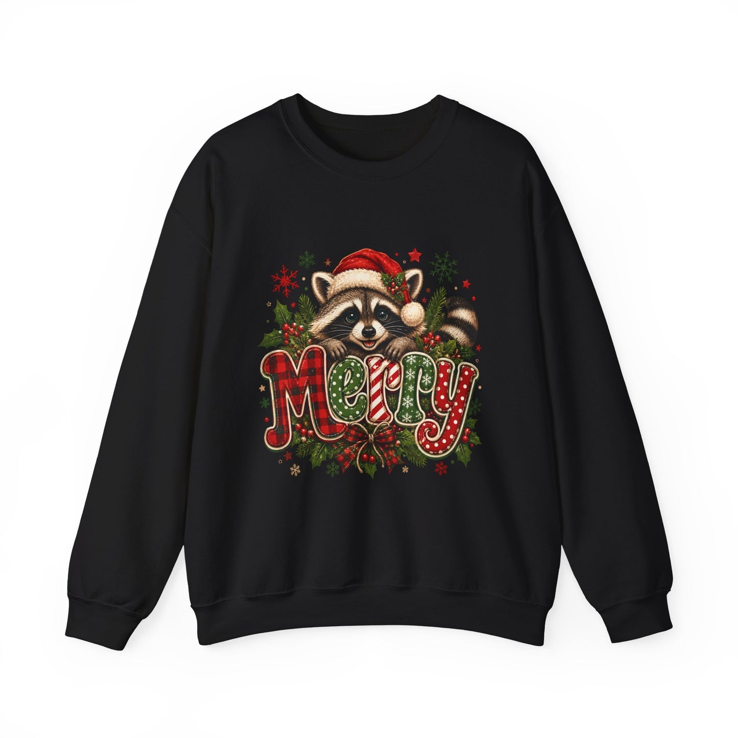 Christmas Raccoon "Merry" Sweatshirt — Cute Holiday Crewneck