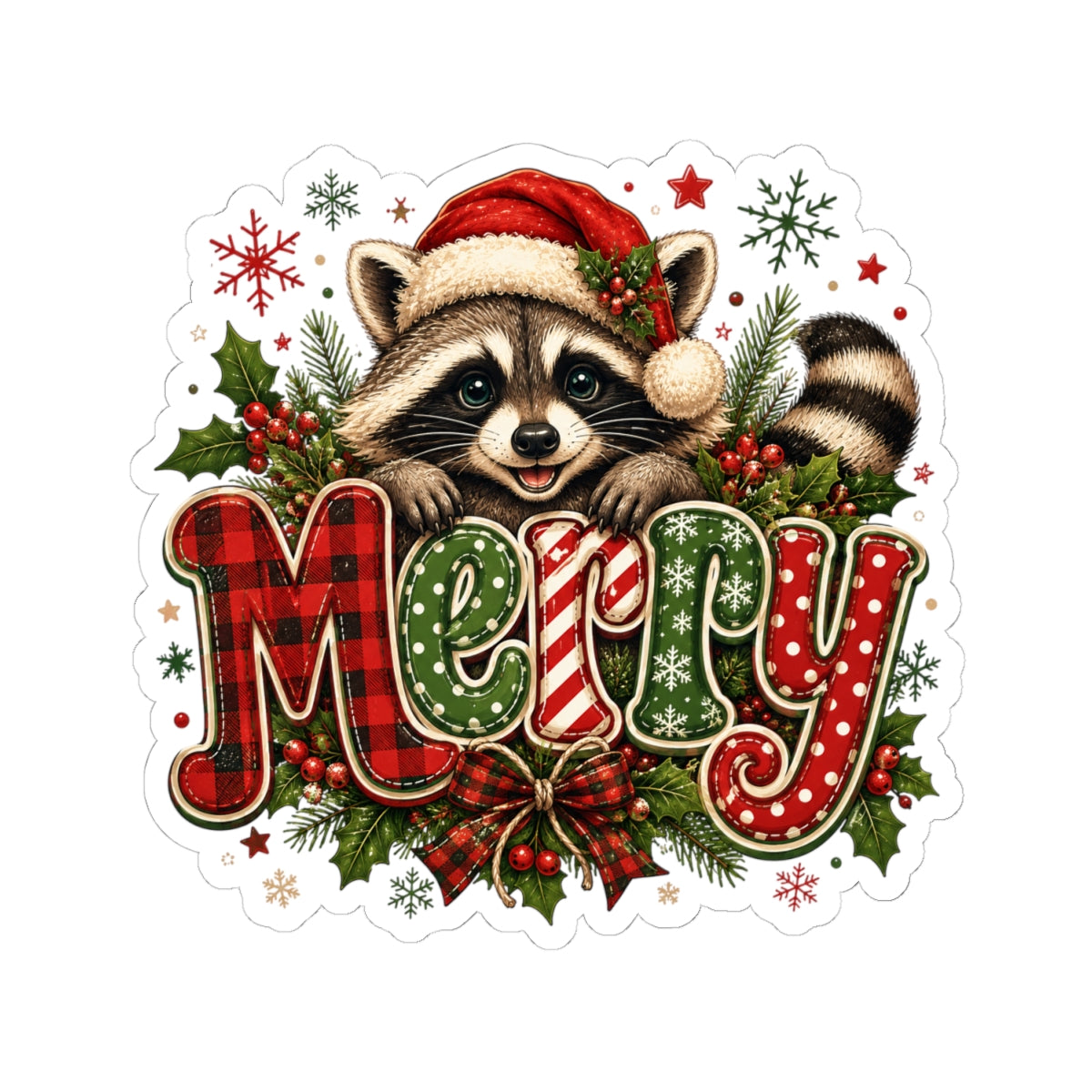 Merry Raccoon Christmas Sticker