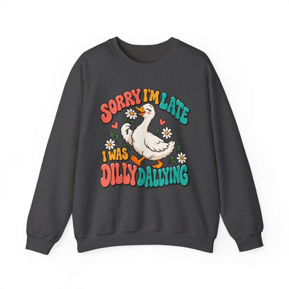 Sorry I’m Late, I Was Dilly-Dallying Funny Duck Crewneck Sweatshirt