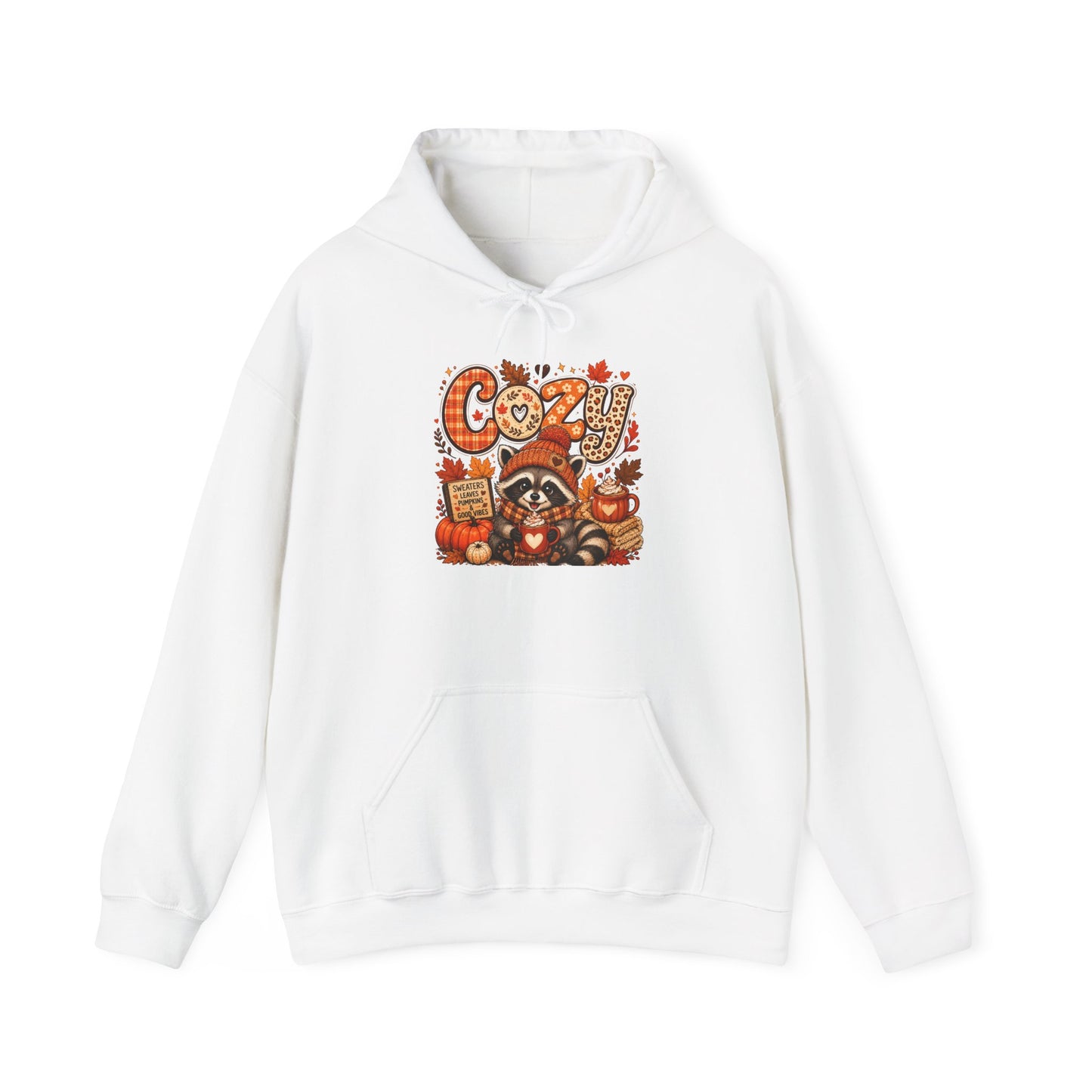 Cozy Autumn Raccoon Hoodie | Fall Leaves Pumpkin Harvest