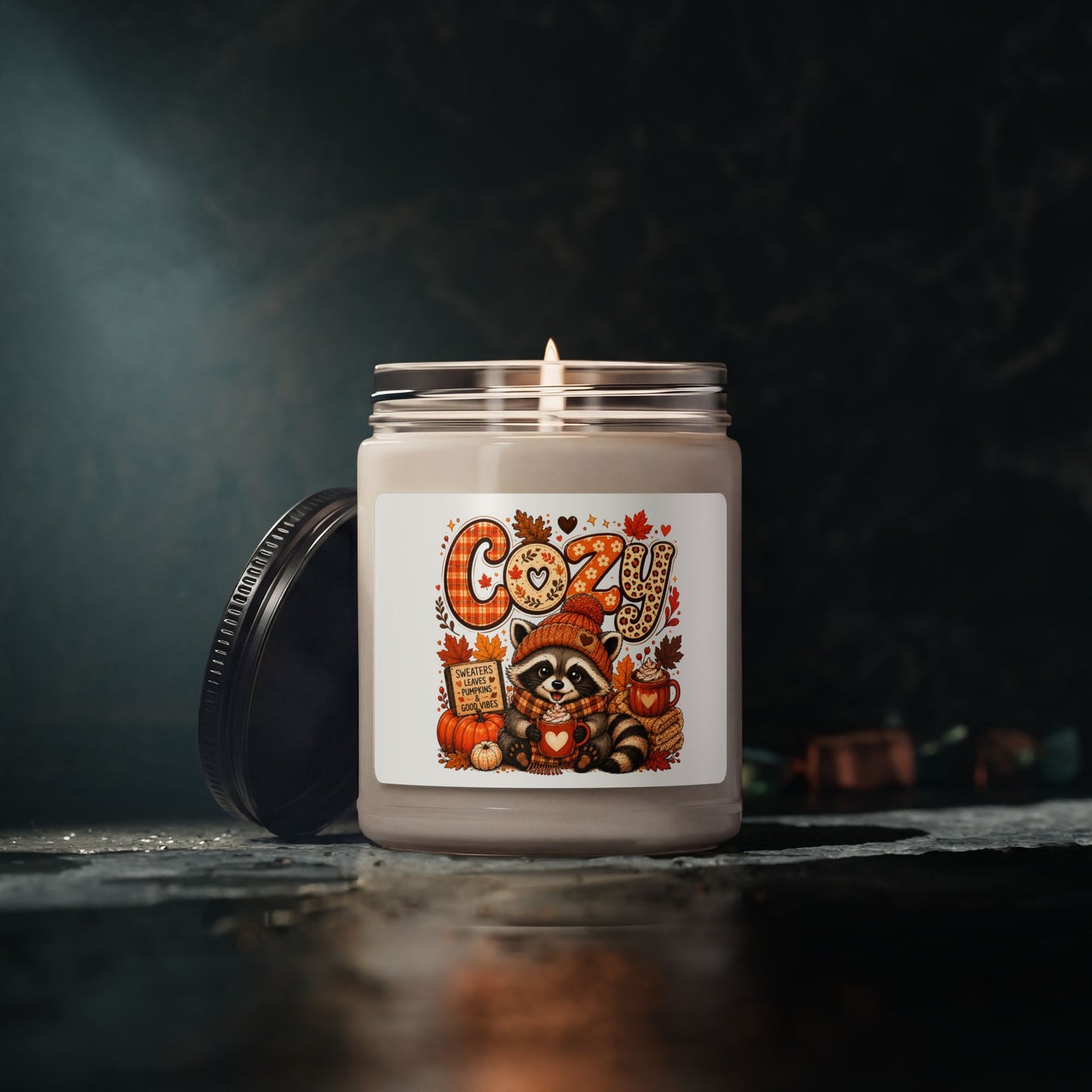 Cozy Autumn Raccoon Scented Soy Candle, 9oz | Fall Pumpkin Spice