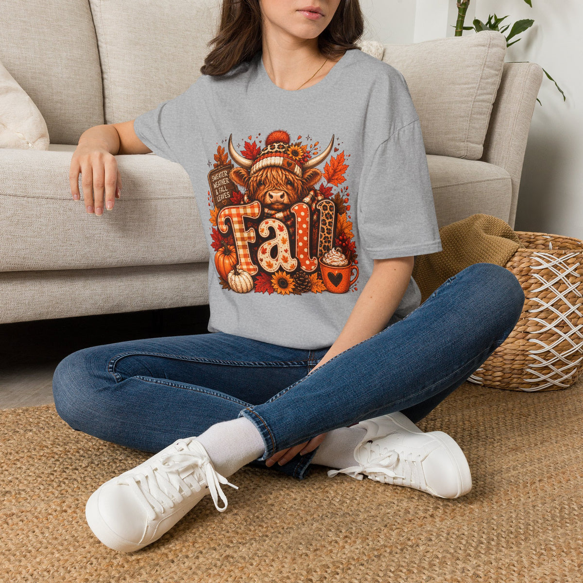 Fall Highland Cow Graphic T-Shirt