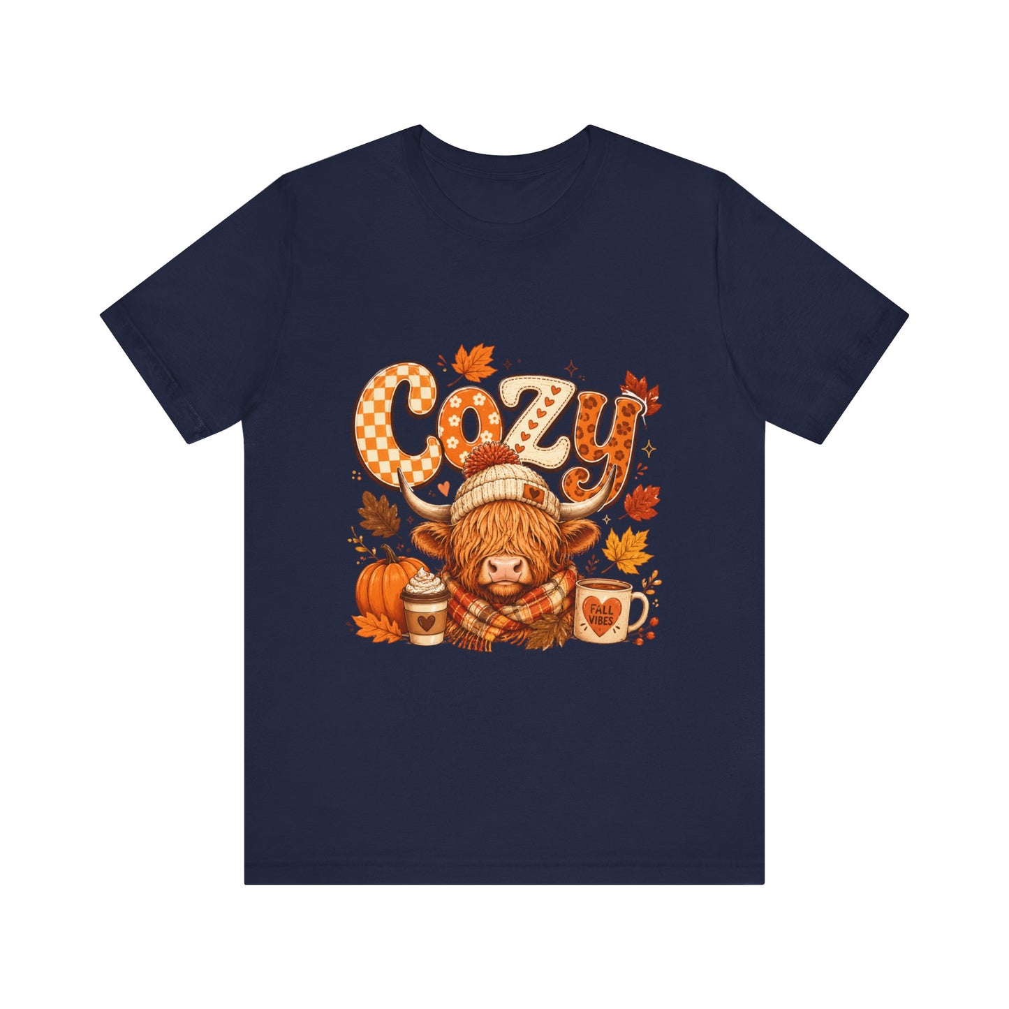 Cozy Highland Cow Tee | Fall Pumpkin Latte Autumn Leaves