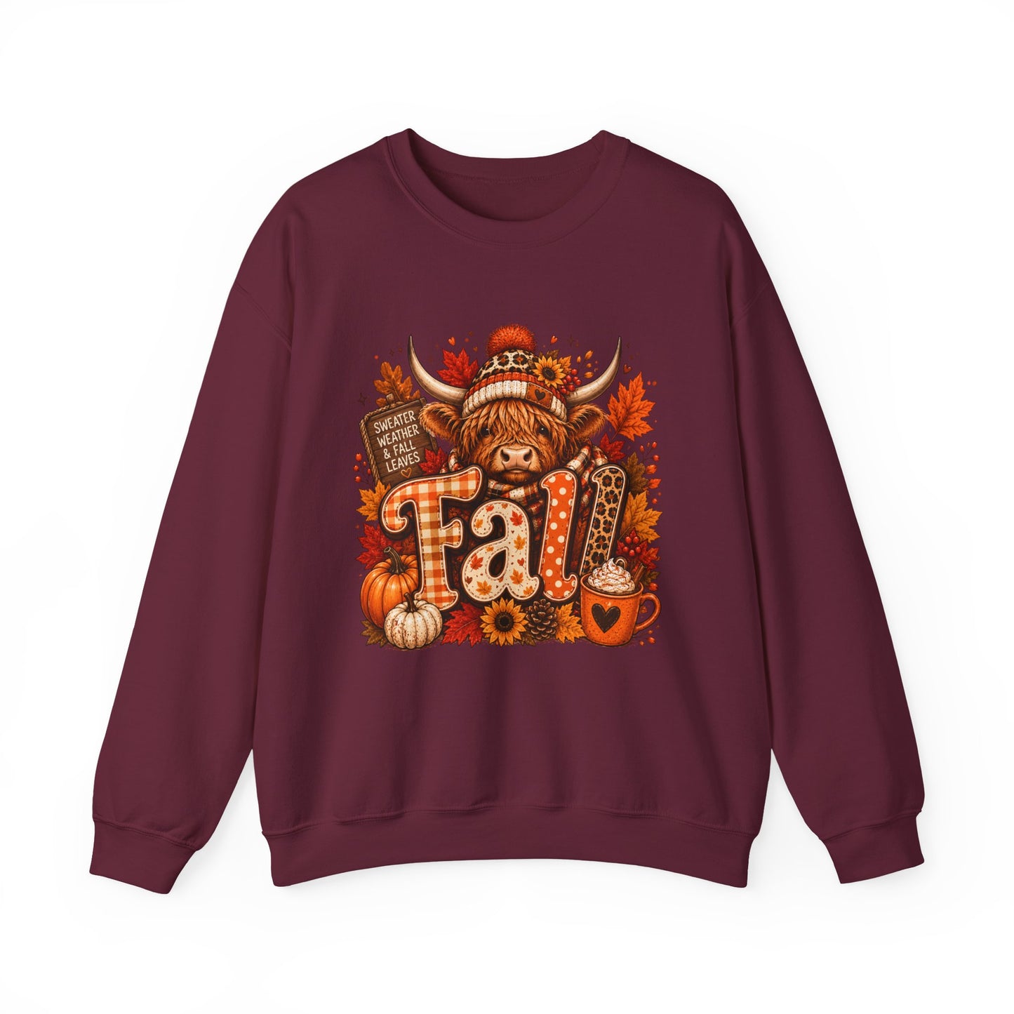 Autumn Highland Cow Fall Sweatshirt | Pumpkin, Sunflowers, Plaid