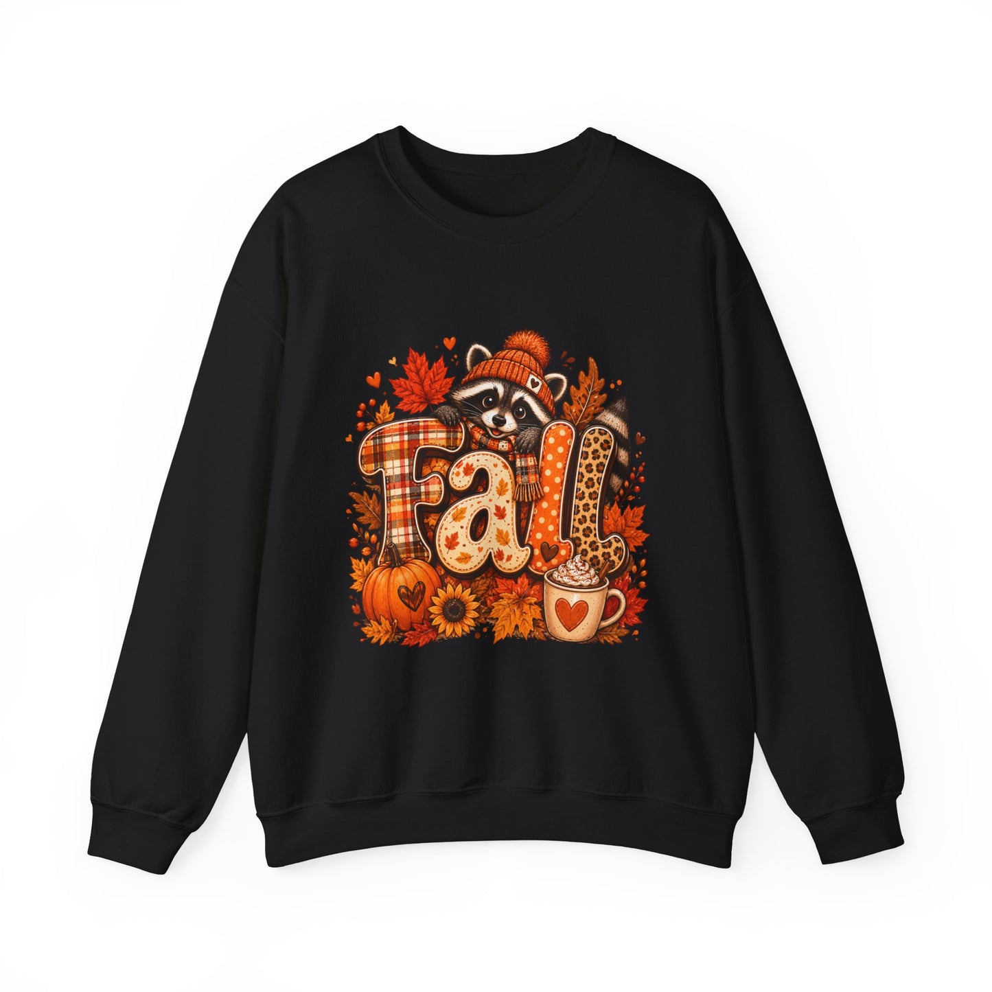 Autumn Raccoon Fall Letters Sweatshirt | Pumpkin Leaves Cozy Season