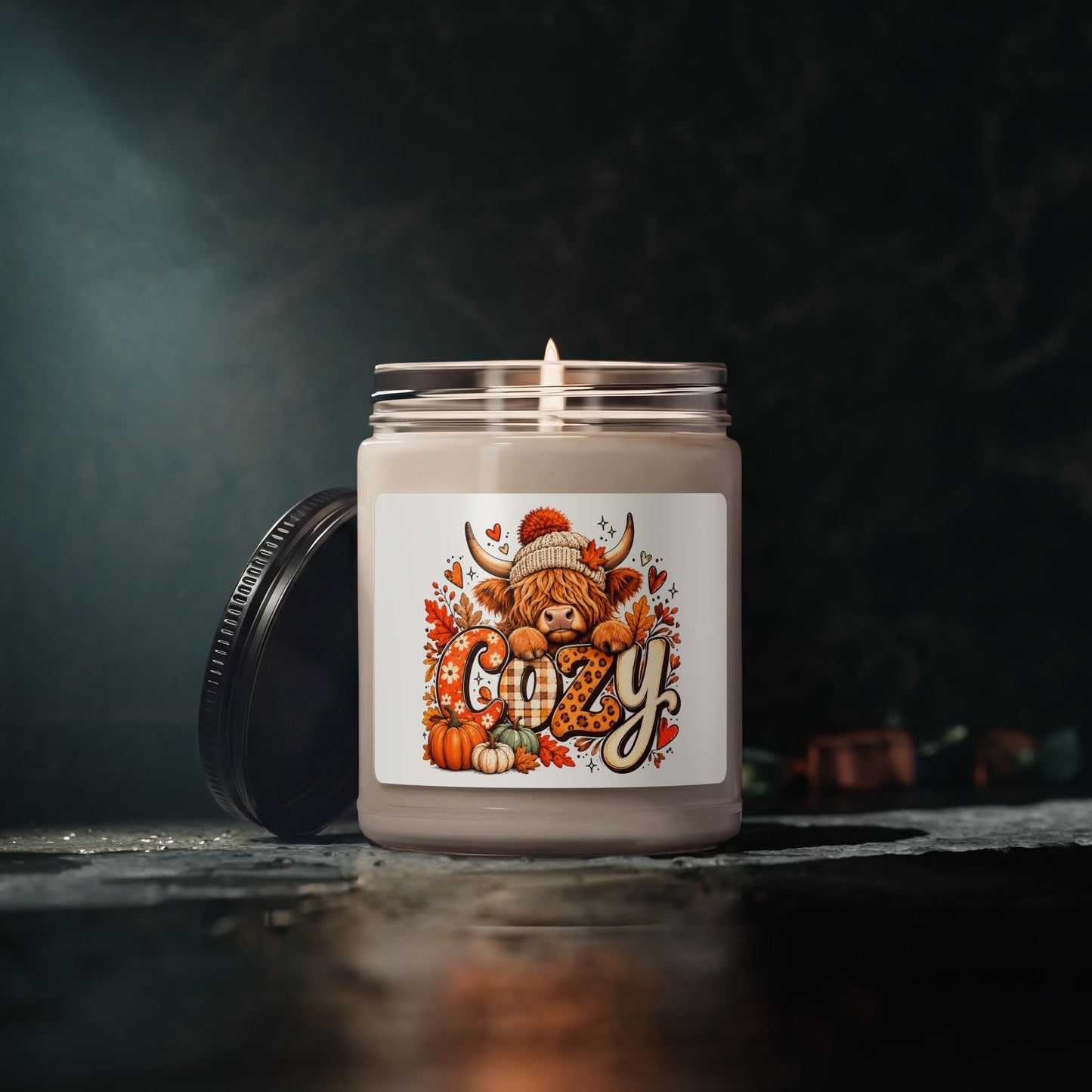 Cozy Highland Cow Candle, Soy Candle | 9oz Autumn Cow Design