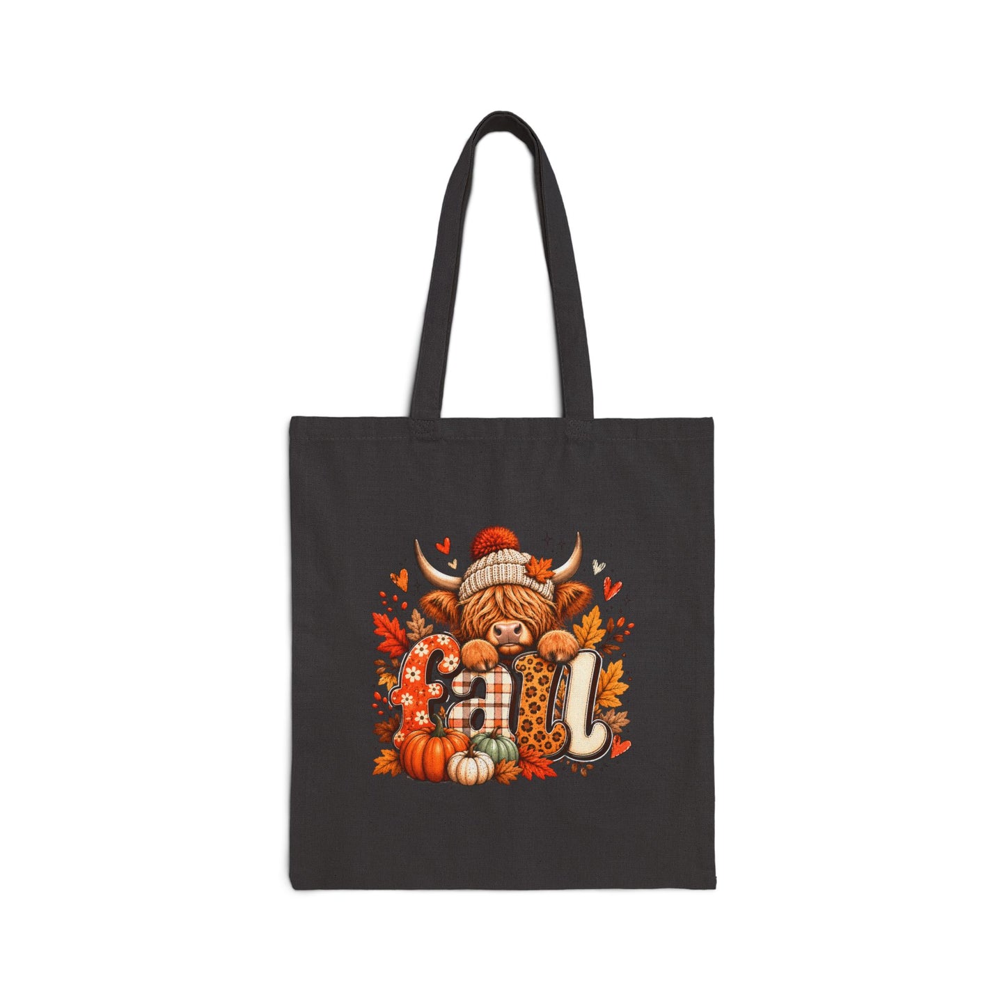 Autumn Highland Cow Tote Bag | Fall Pumpkins Leaves Rustic Harvest