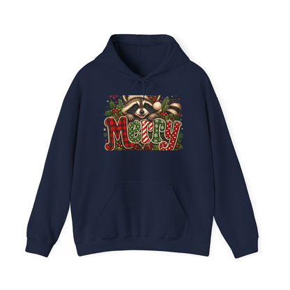 Merry Raccoon Christmas Hoodie – Cute Holiday Graphic Sweatshirt